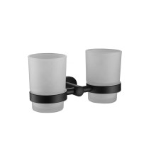 Стеклянный стакан двойной для зубных щеток с настенным держателем Vieir V5106-C черный